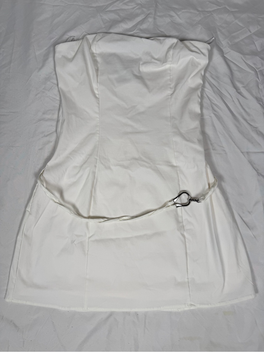 Bershka Strapless White Mini Dress with Heart Buckle Belt